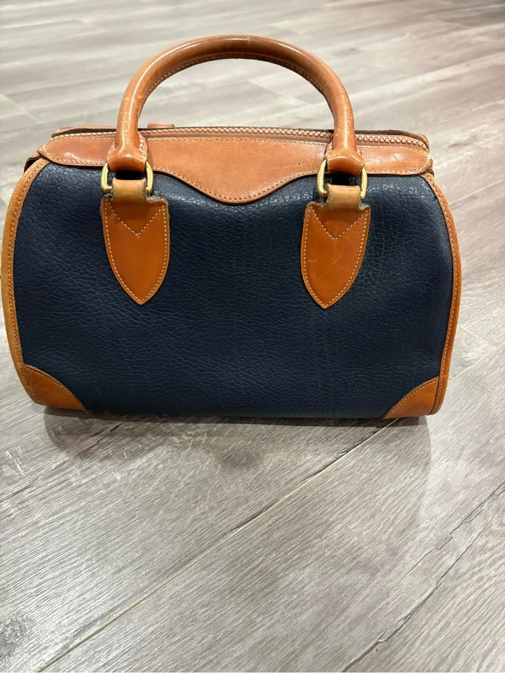 Dooney & Bourke Navy and Tan Pebbled Leather Doctor Bag